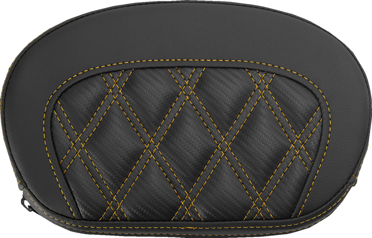 SADDLEMEN Mini Contour Sissy Bar Pad - Lattice Stitch - Carbon Fiber - Gold Stitch 061020707