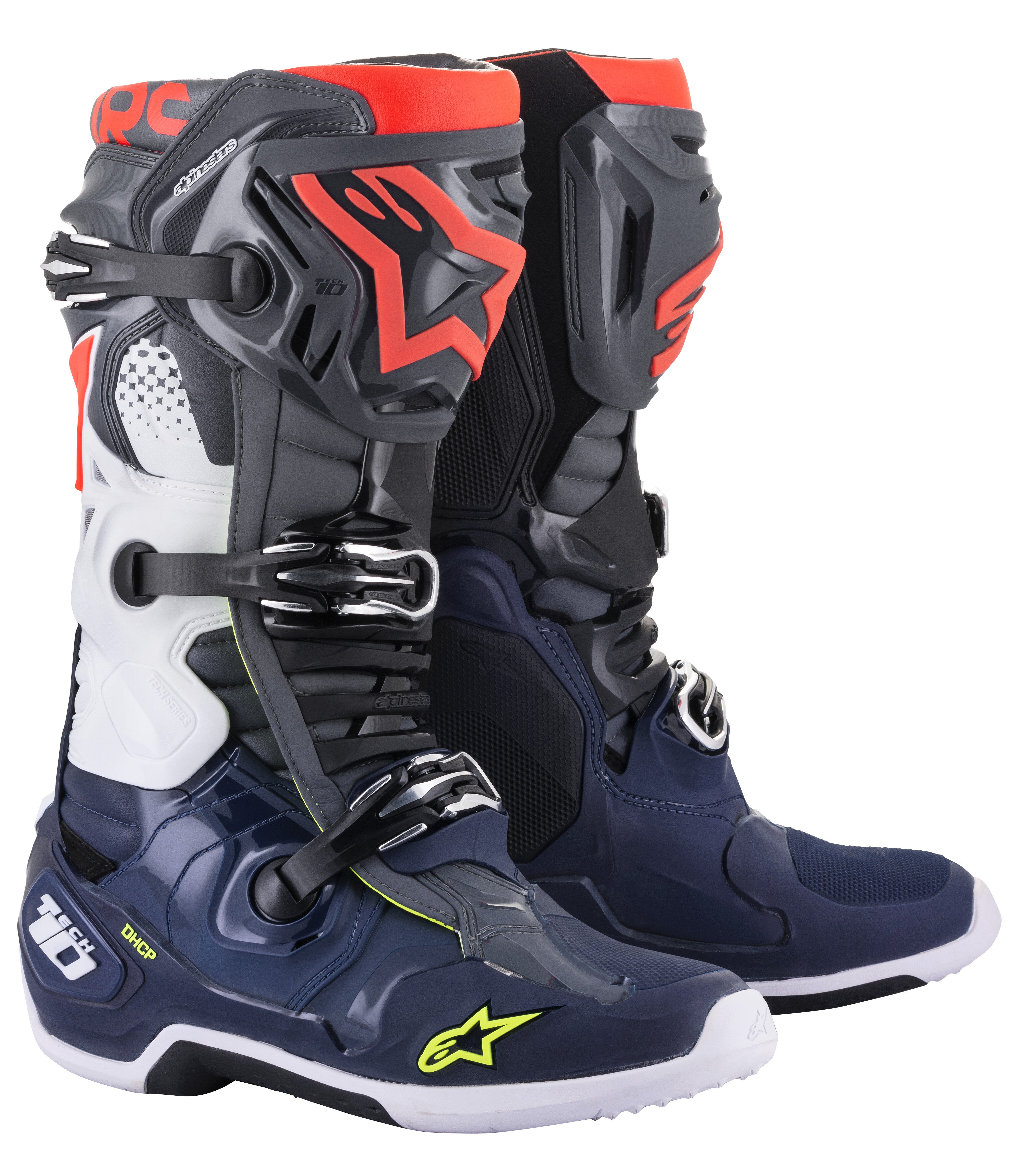 Alpinestars Tech 10 Boots Dark Grey/Dark Blue/Fluorescent Red Us 12 2010020-9079-12